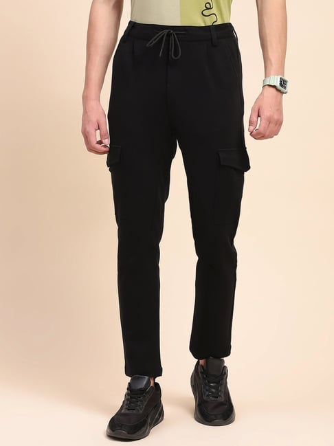 Camla Black Cotton Relaxed Fit Trackpants