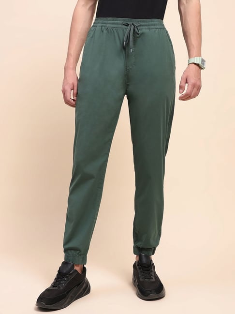 Camla Green Cotton Relaxed Fit Trackpants