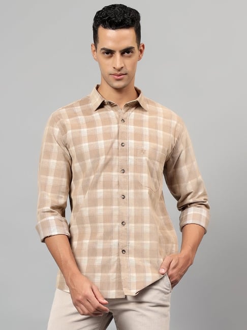 Cantabil Beige Cotton Regular fit Checks Shirts-picture-18