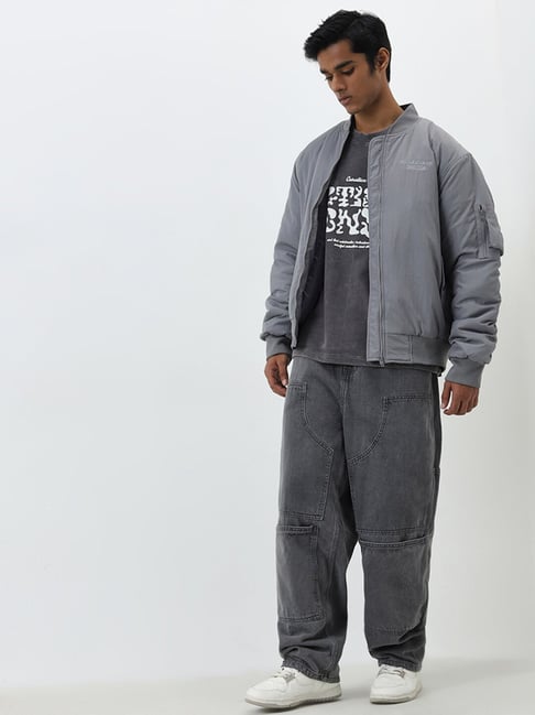 Nuon by Westside Grey Embroidered Relaxed-Fit Jacket