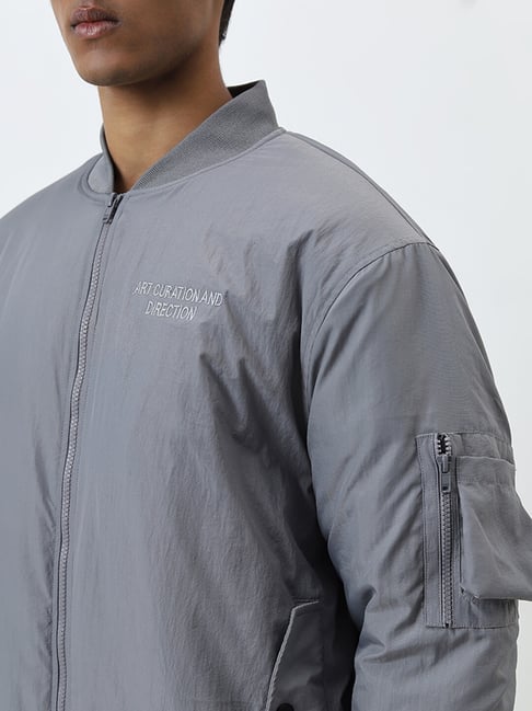 Nuon by Westside Grey Embroidered Relaxed-Fit Jacket