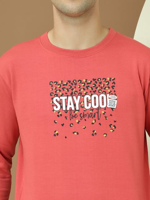 Vimal Jonney Pink Fleece Regular Fit Printed Sweatshirt