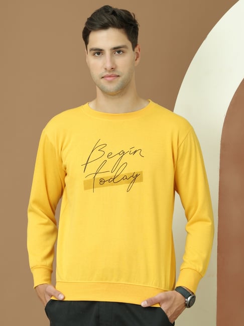 Vimal Jonney Yellow Fleece Regular Fit Printed Sweatshirt-picture-10