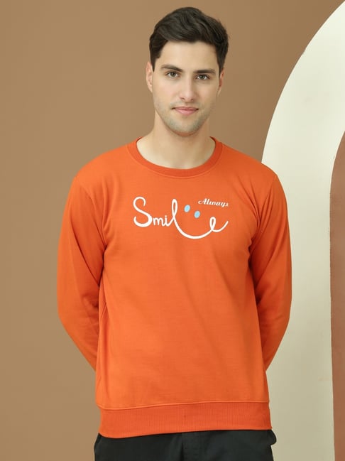 Vimal Jonney Orange Fleece Regular Fit Printed Sweatshirt-picture-46