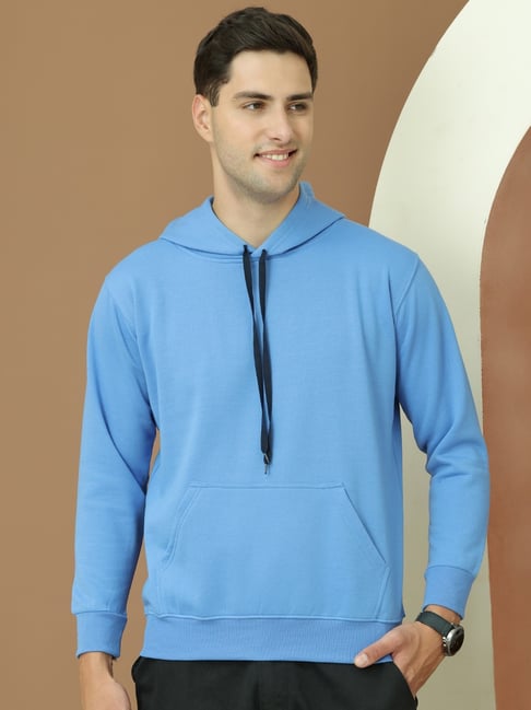 Vimal Jonney Blue Fleece Regular Fit Solid Hooded Sweatshirt-picture-21