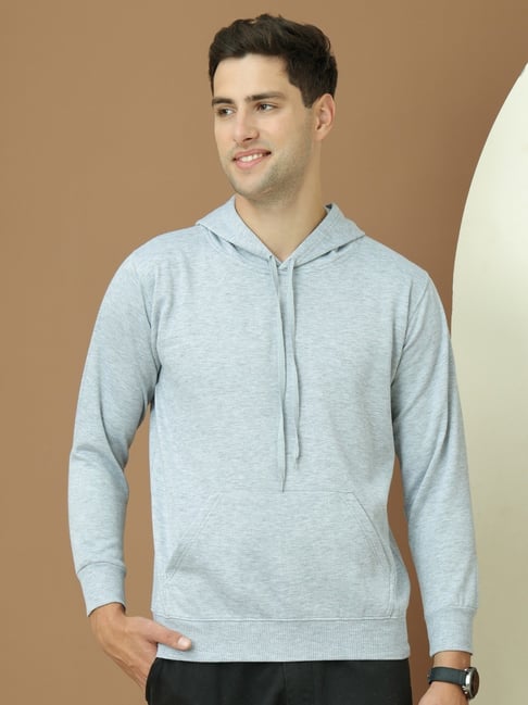 Vimal Jonney Grey Fleece Regular Fit Solid Hooded Sweatshirt-picture-26
