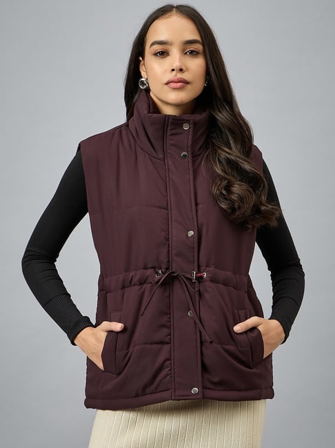 CLUB YORK Wine Polyester Solid Sleeveless Jacket-picture-34