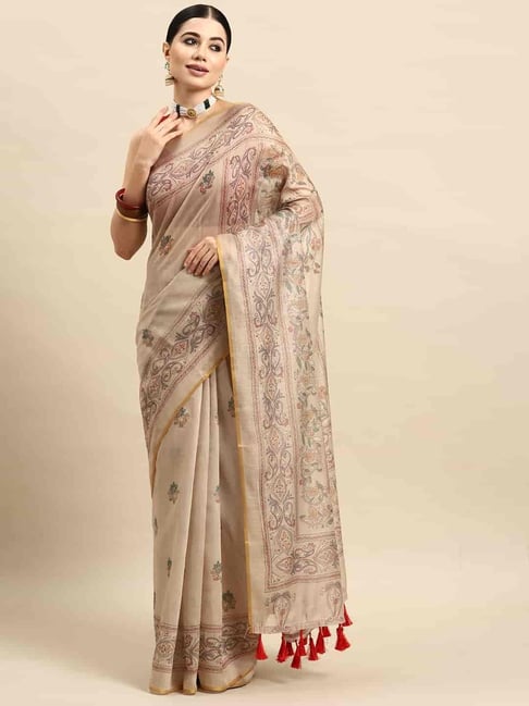 Silk Land Brown Kalamkari Ready To Wear Saree with Unstitched Blouse-picture-29