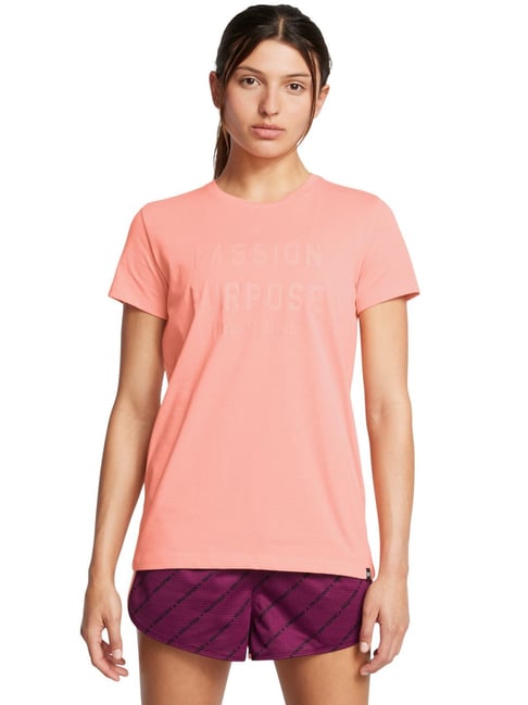 Under Armour Orange Cotton Regular Fit Printed Sports T-Shirt