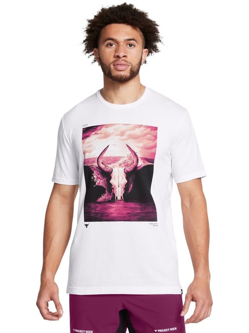 Under Armour White Cotton Regular Fit Printed Sports T-Shirt-picture-41