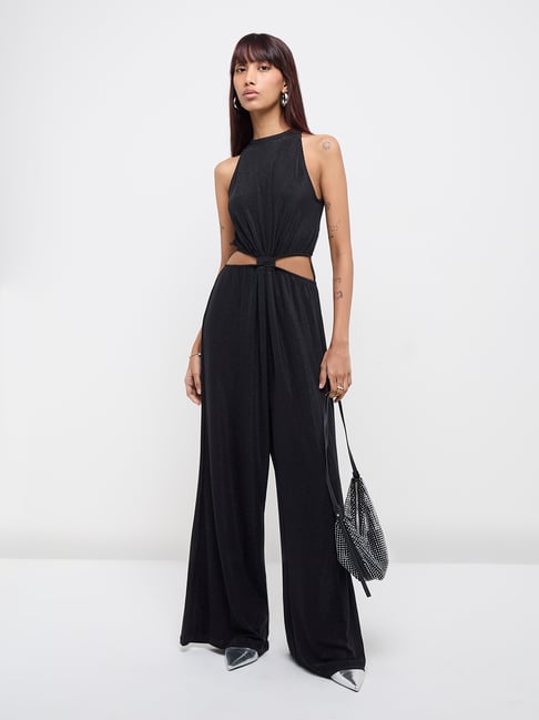 Nuon by Westside Black Shimmering Cutout Detailed Jumpsuit