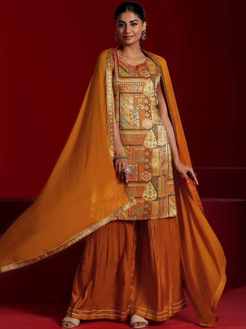 Libas Art Orange Regular Fit Ethnic Motifs Kurta Set
