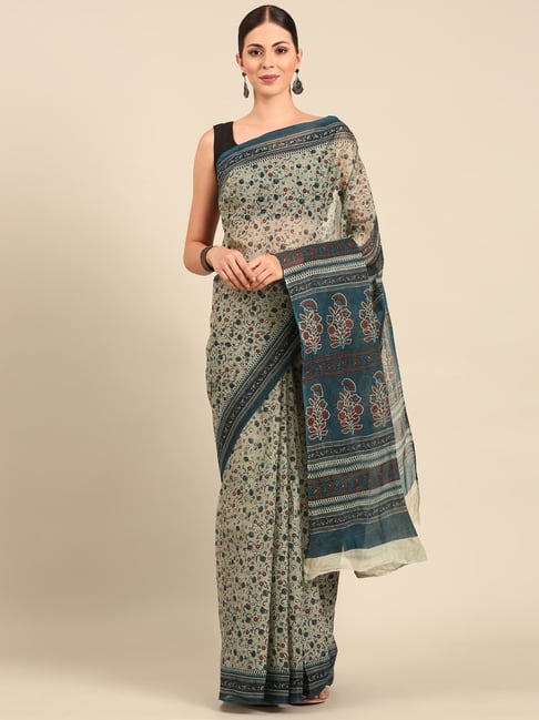 SHANVIKA Grey Pure Cotton Floral Print Saree Without Blouse Piece-picture-30
