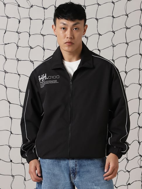 Hubberholme Black Boxy fit Print Jackets