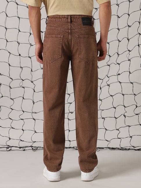 Hubberholme Brown Cotton Relaxed fit Solid Jeans