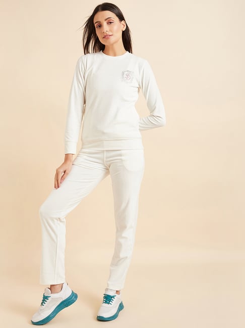 Sweet Dreams White Regular Fit Print Tracksuits