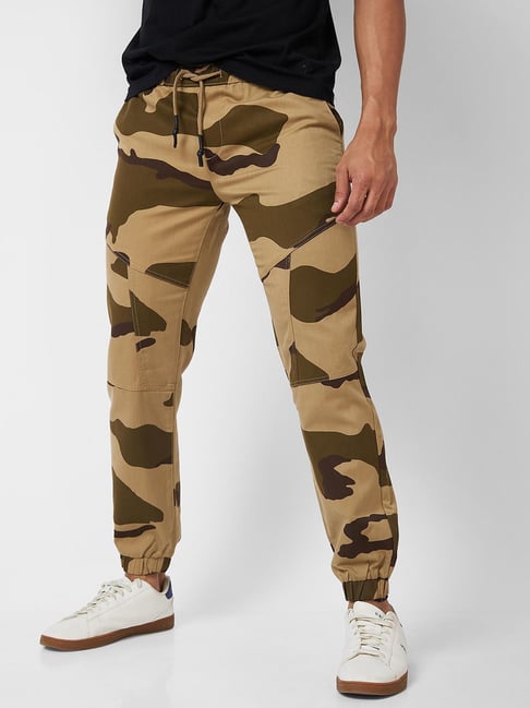 Vastrado Beige Cotton Regular Fit Camouflage Jogger Pants