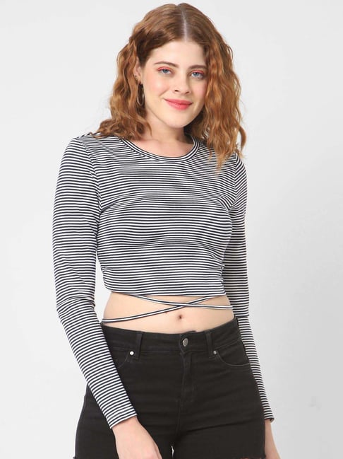 VASTRADO Navy & White Striped Top