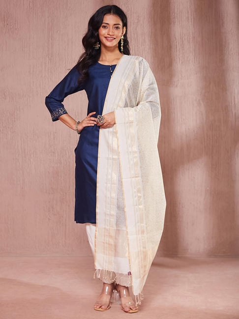 Fabindia Natural Cotton Silk Regular Fit Printed Dupatta-picture-35