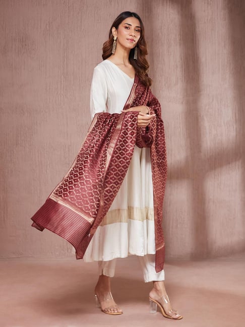 Fabindia Maroon Cotton Silk Regular Fit Dupatta