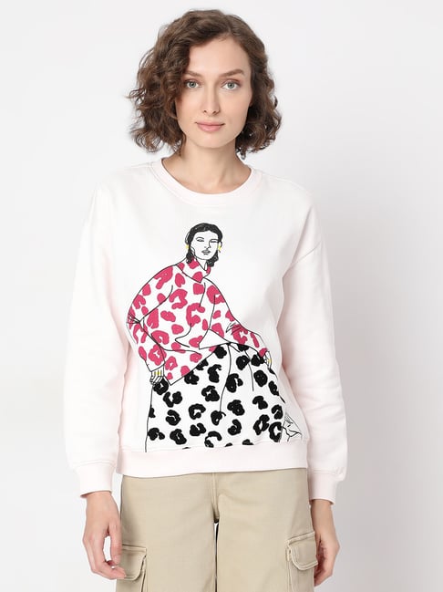 Vero Moda Off White Cotton Regular Fit Printed Sweatshirt-picture-10