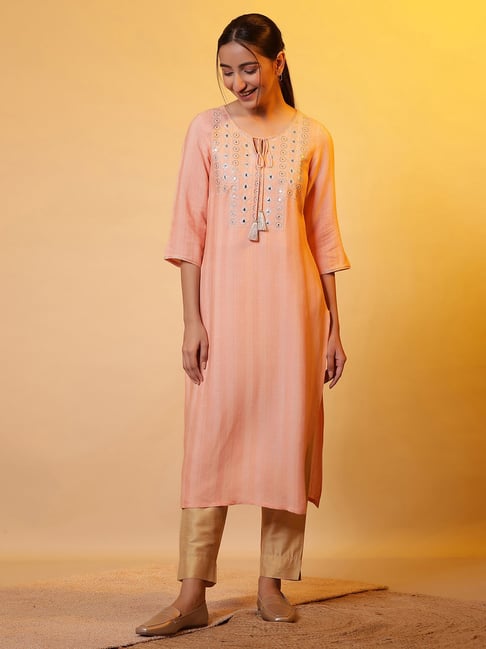 Aurelia Peach Regular Fit Solid Kurta-picture-21