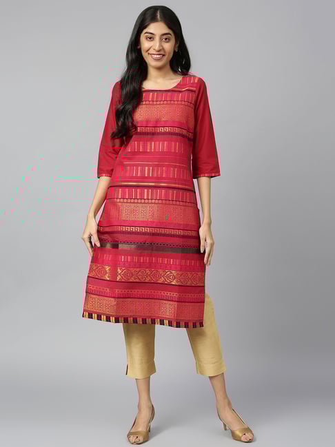 Aurelia Pink Regular Fit Geometric Kurta-picture-22