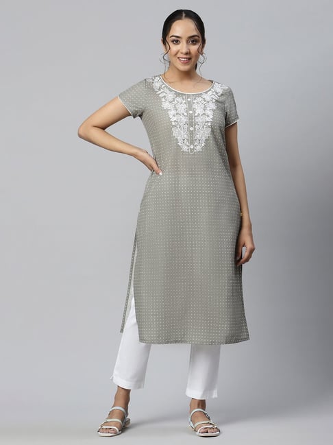 Aurelia Grey Regular Fit Geometric Kurta-picture-24