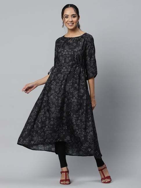 Aurelia Black Regular Fit Floral Kurta-picture-23