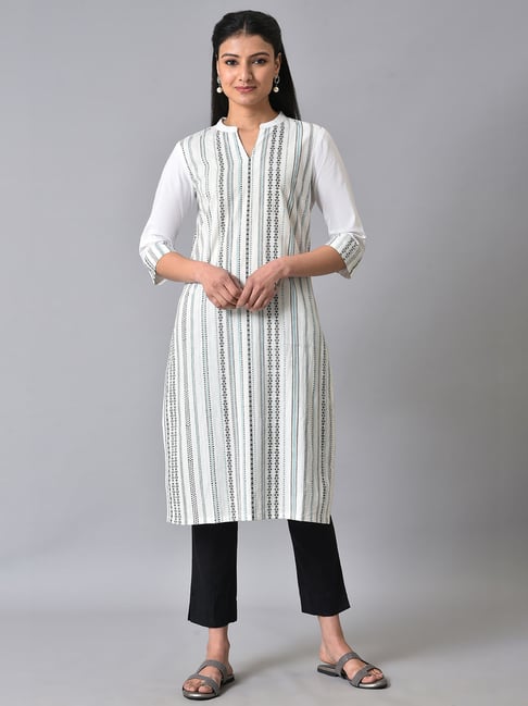 Aurelia White Regular Fit Geometric Kurta-picture-31