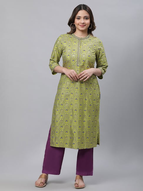 Aurelia Green Regular Fit Printed Kurta-picture-34