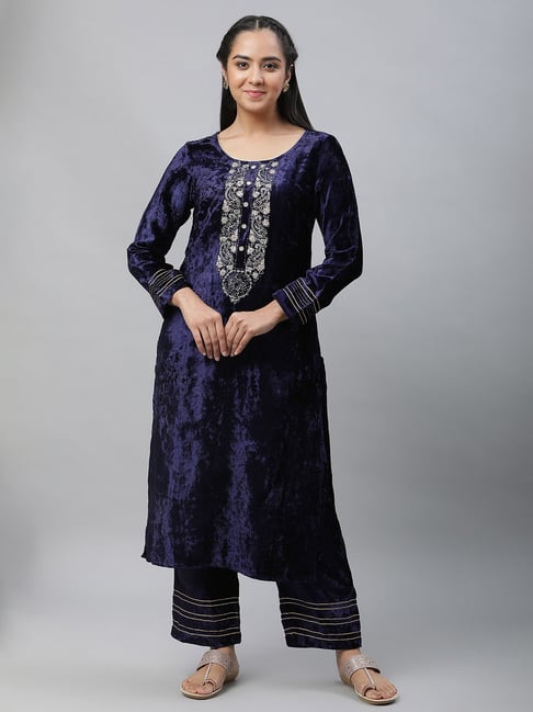 Aurelia Blue Regular Fit Solid Kurta-picture-19