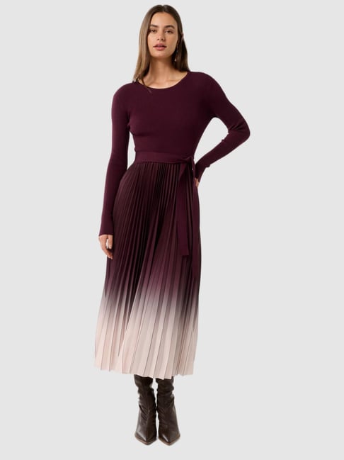 Forever New Harmony Crew Ombre Pleat Midi Dress
