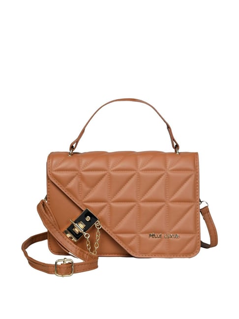 PELLE LUXUR Tan Quilted Medium Sling Handbag-picture-31