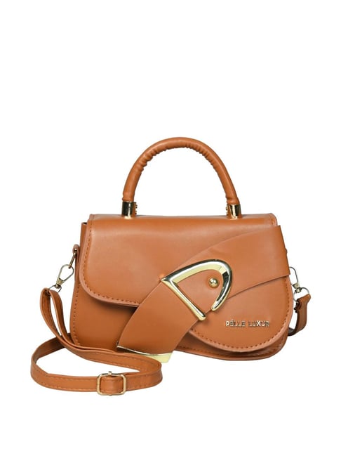 PELLE LUXUR Tan Solid Small Sling Handbag-picture-10