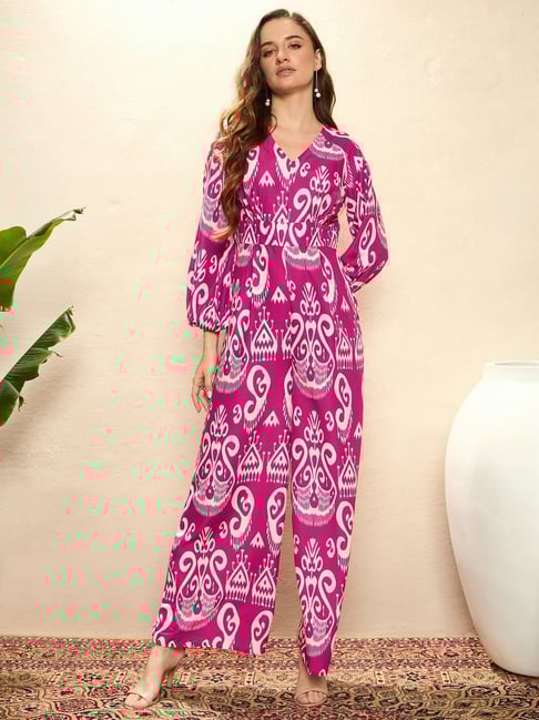 KASSUALLY Pink Printed Basic Jumpsuit
