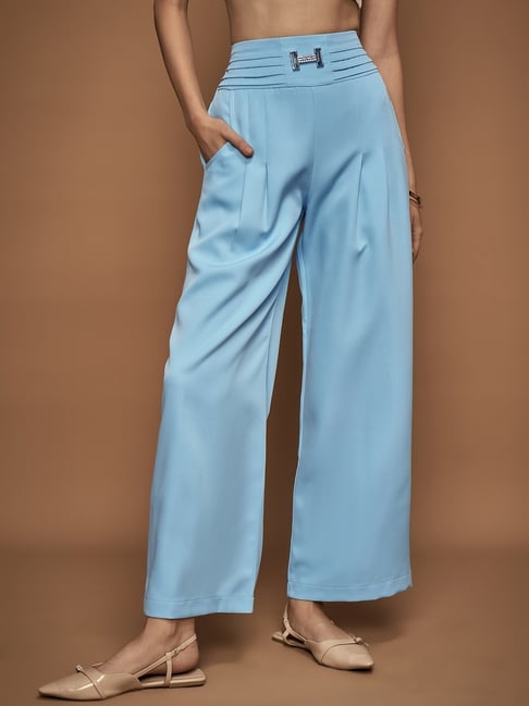 KASSUALLY Blue Solid Formal Trousers-picture-19