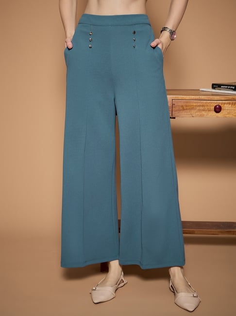 KASSUALLY Blue Solid Formal Trousers-picture-29