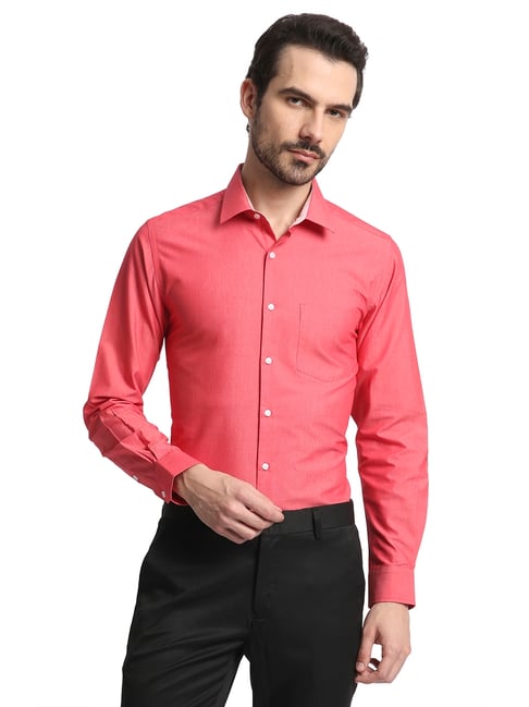 IVOC Pink Cotton Slim fit Solid Formal Shirt