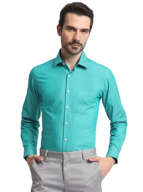 IVOC Turquoise Cotton Slim fit Solid Formal Shirt