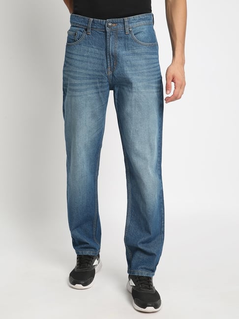 BENE KLEED Blue Cotton Straight Fit Solid Jeans
