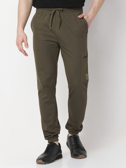 Underjeans By Spykar Olive Blended Solid Regular Fit Trackpants-picture-22