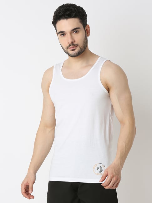 Underjeans by Spykar WHITE 100% Cotton Solid Regular Fit Vests-picture-40