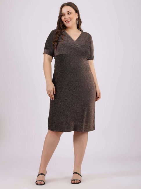 Curvy Lane Brown Self Pattern Shift Dress