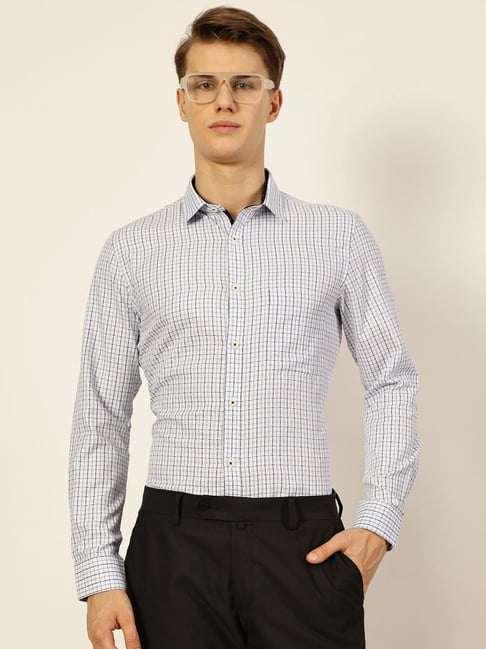 Thomas Scott Blue Cotton Regular Fit Checks Shirt-picture-13