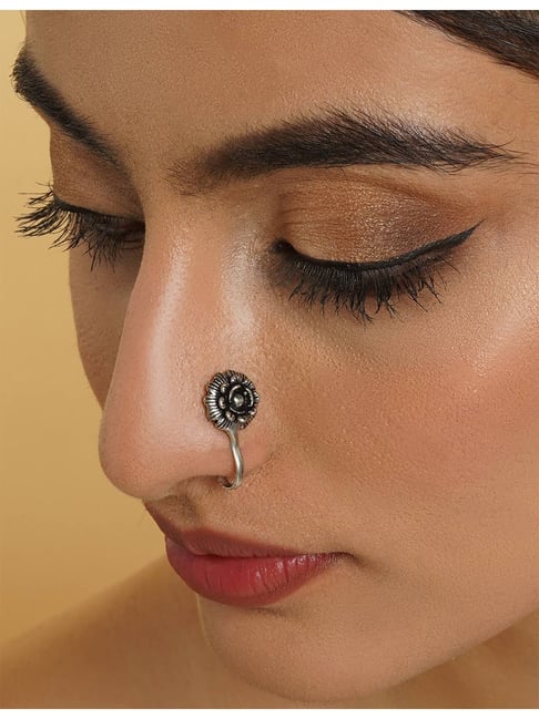 Teejh Gul Silver Oxidized Nose Pin