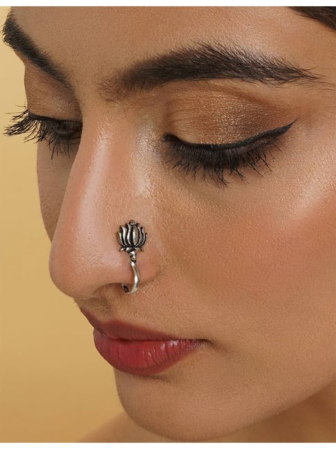 Teejh Kumudh Silver Oxidized Nose Pin