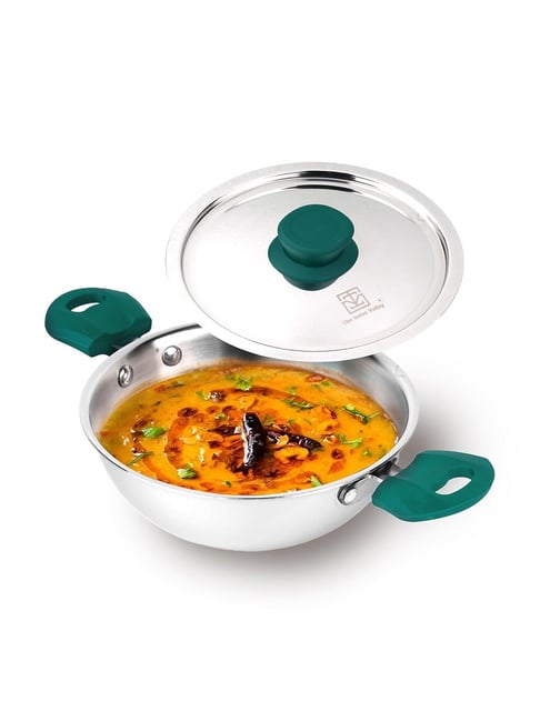 The Indus Valley Triply Stainless Steel Wok Kadai/kadhai with Steel Lid | 18CM/7.1 Inch, 1.3LTR, 1KG | Induction Friendly | Nonstick 3-Layer Body, 100% Toxin-Free, No Chemical Coating