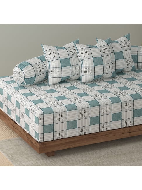 Swayam Ananda Blue Pure Cotton Geometric Diwan Set