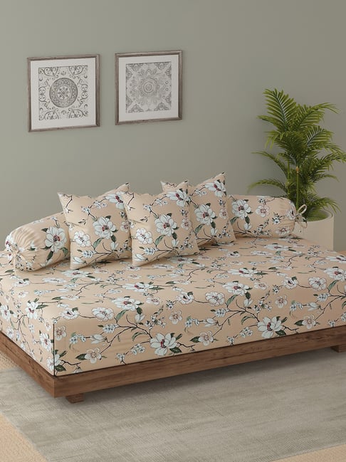 Swayam Ananda Beige Pure Cotton Floral Diwan Set